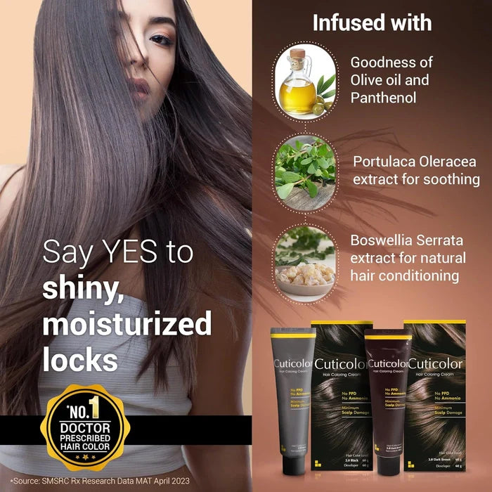 Cuticolor Hair Coloring Cream Black 2.0, 120gm