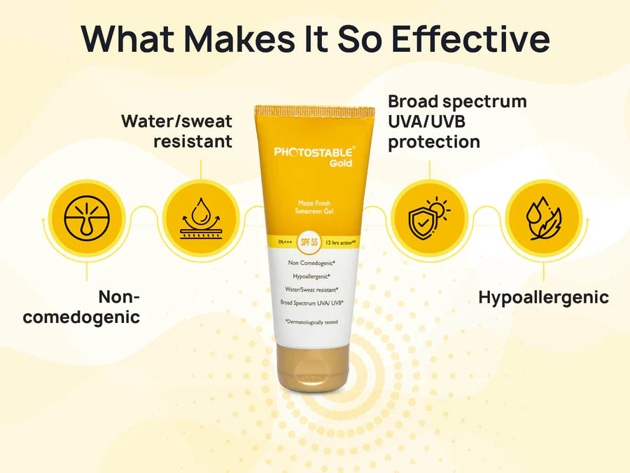Photostable Gold Matte Finish Sunscreen Gel SPF 55